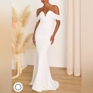LuLu’s My Favorite Night Ivory Off-the-Shoulder Mermaid Maxi Dress